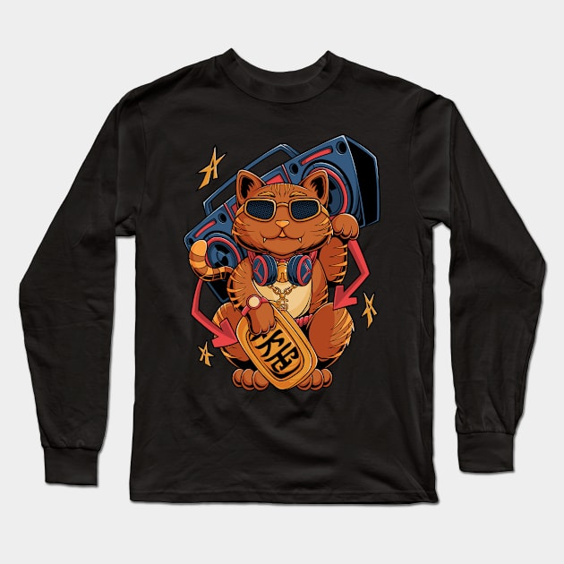 Lucky Cat Raper Hiphop Long Sleeve T-Shirt by ICDI